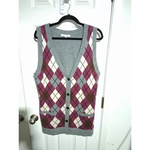 Cabi Women's size 1X Argyle Preppy Academia Varsity Button Casual Wool Vest Prep